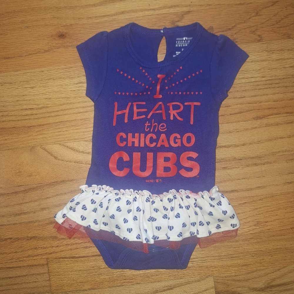 Chicago Cubs 3/6 Months Girls Romper Outfit Skirt I Heart Chicago Cubs Baseball